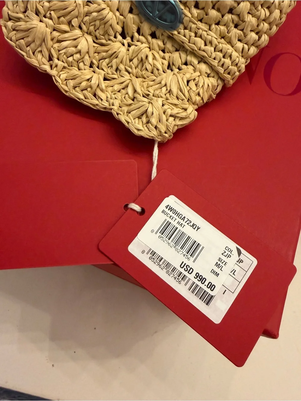 Valentino Garden Crochet Raffia Bucket Hat With V-Logo